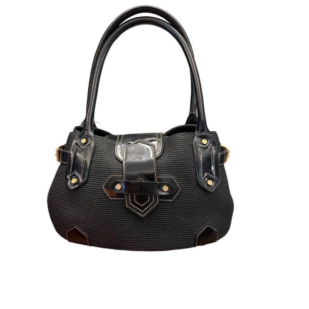 ERIC JAVITS Black Patent leather trim and straw handbag